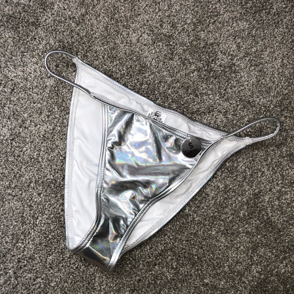 F21 holographic cheeky bikini bottom size S